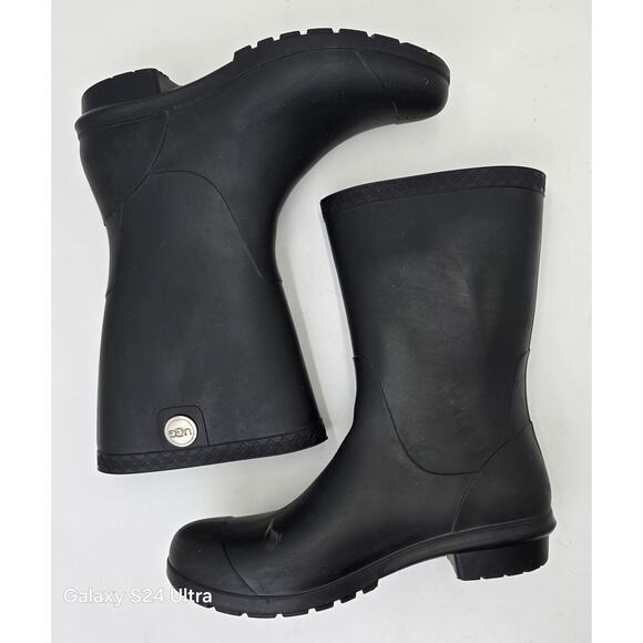 UGG Sienna Black Matte Rain Rubber Boots Waterproof Shearling Insole Women's 8 - Picture 3 of 11